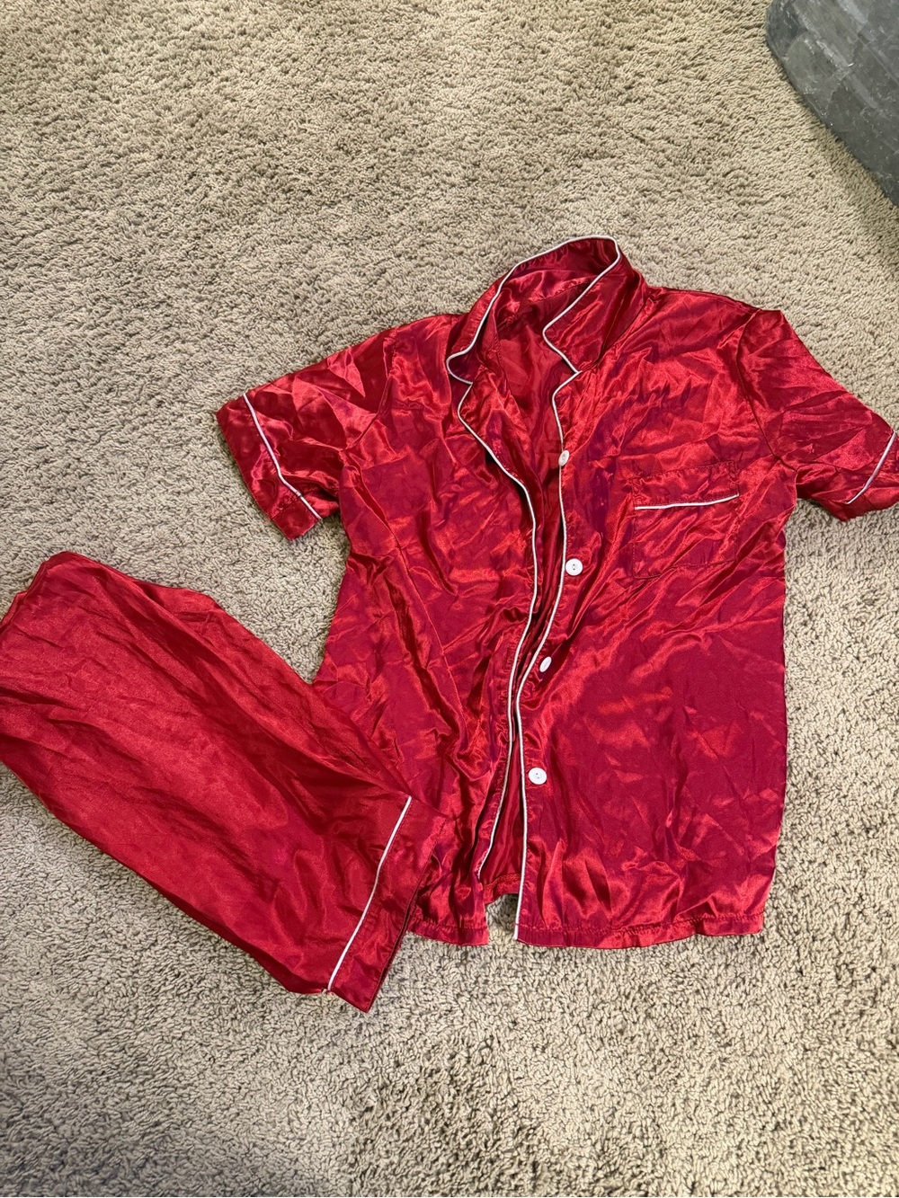 Kids Red Satin Pajama Set with Contrast Piping